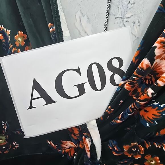 Colleen Lopez Dress Womens Medium Green Velour Floral Coquette Boho Cottagecore - Picture 6 of 6